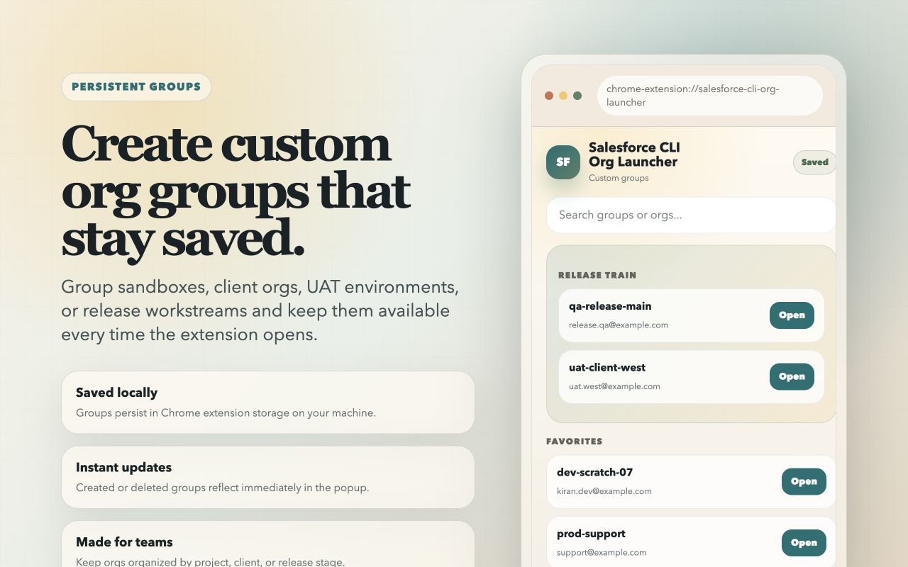 Group management in Salesforce CLI Org Launcher